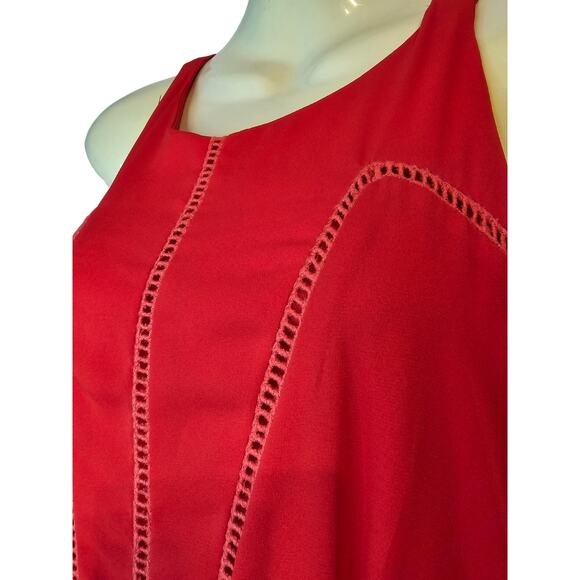 Sienna Sky High Low Sleeveless Crochet Asymmetrical Tulip Mini Dress Red S - Picture 15 of 16